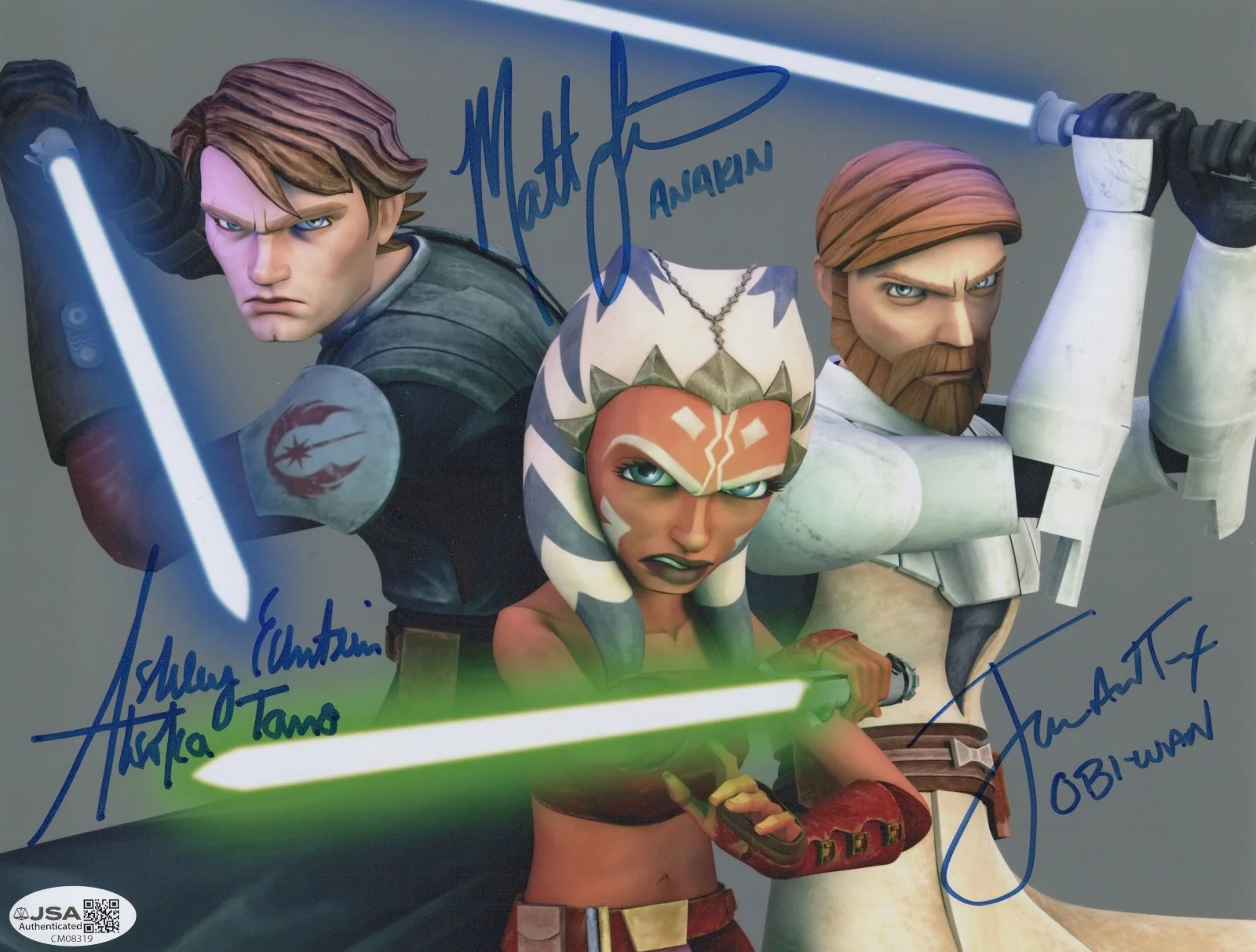 Matt Lanter, Ashley Eckstein, James Arnold Taylor — STAR WARS CLONE WARS CAST X3 8x10 Photo Ashley Eckstein +2 Autograph JSA COA