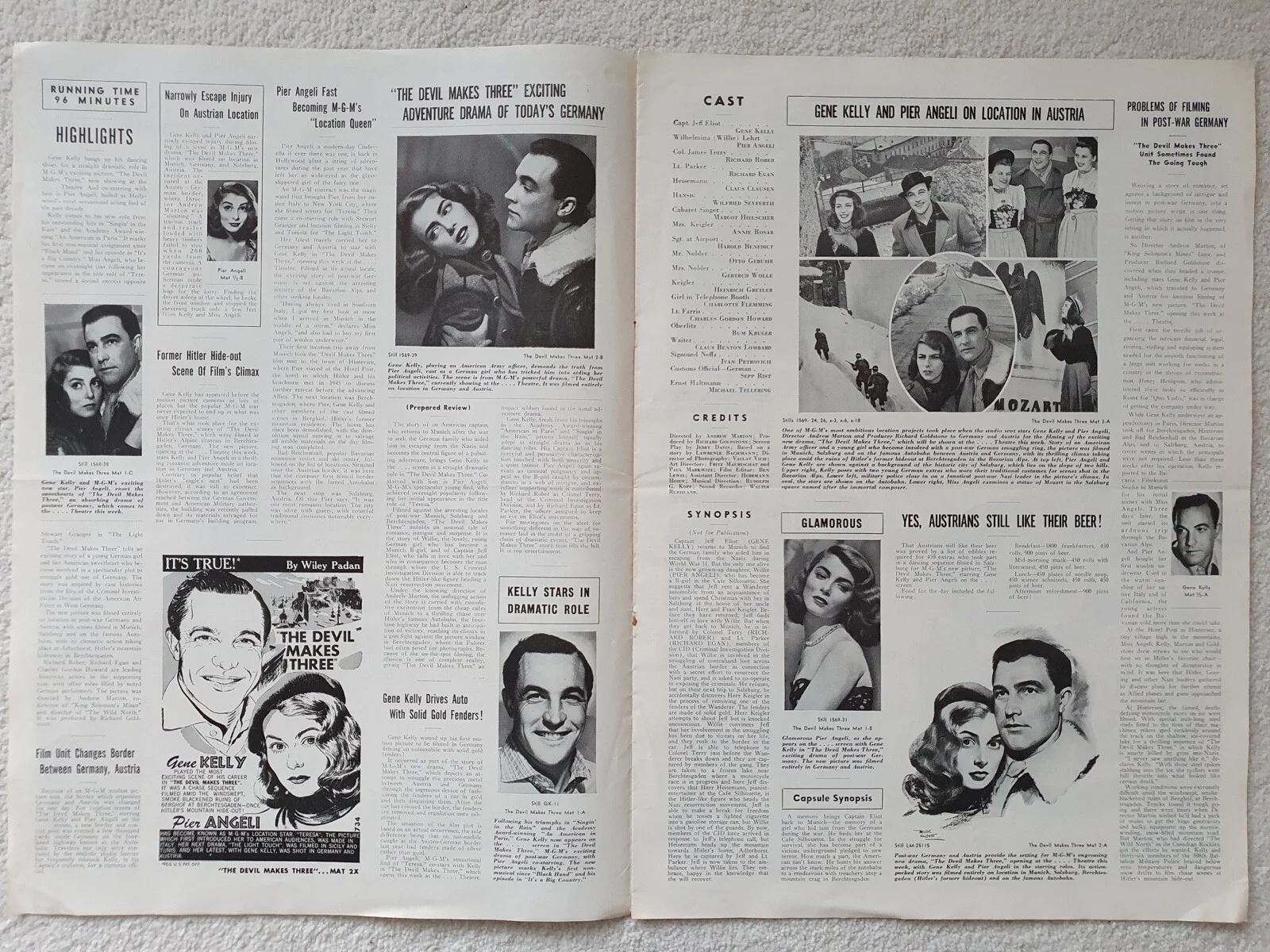 THE DEVIL MAKES THREE - VINTAGE 1952 US MGM PRESSBOOK - PIER ANGELI, GENE KELLY, изображение 3