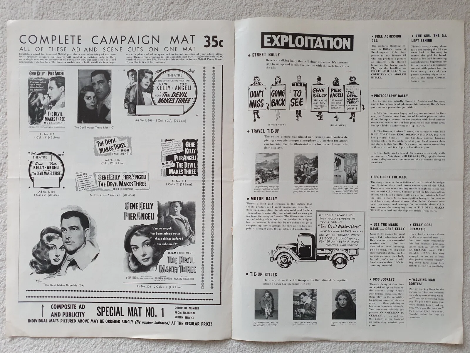 THE DEVIL MAKES THREE - VINTAGE 1952 US MGM PRESSBOOK - PIER ANGELI, GENE KELLY, изображение 4