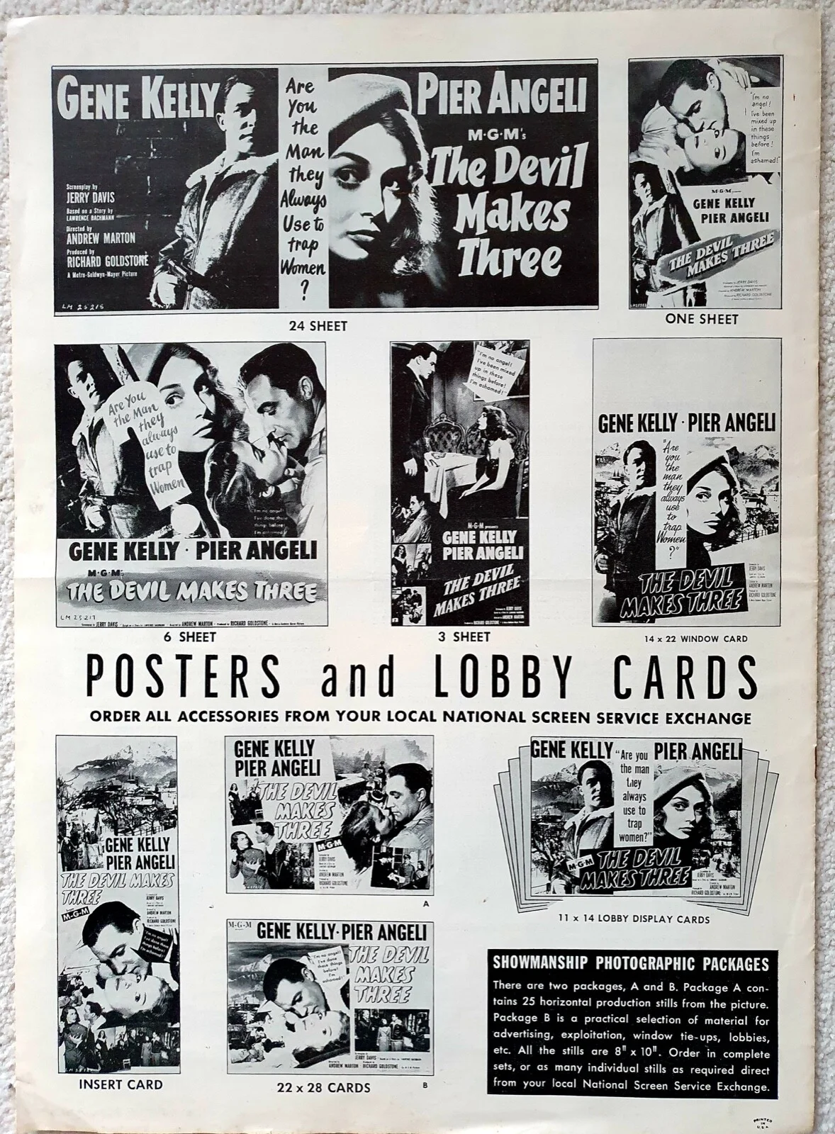 THE DEVIL MAKES THREE - VINTAGE 1952 US MGM PRESSBOOK - PIER ANGELI, GENE KELLY, изображение 5
