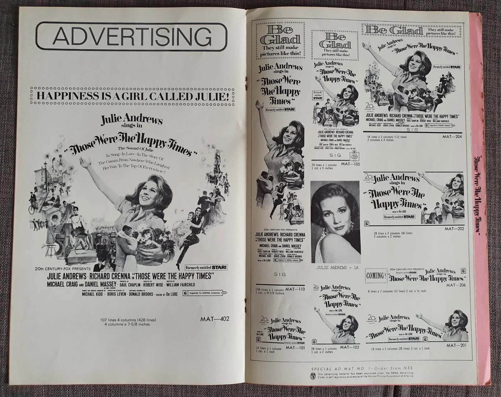 JULIE ANDREWS - THOSE WERE THE HAPPY TIMES (STAR!) - RARE VINTAGE 1969 PRESSBOOK, изображение 2