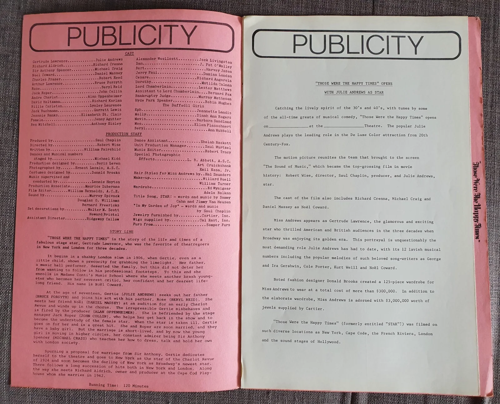 JULIE ANDREWS - THOSE WERE THE HAPPY TIMES (STAR!) - RARE VINTAGE 1969 PRESSBOOK, изображение 4