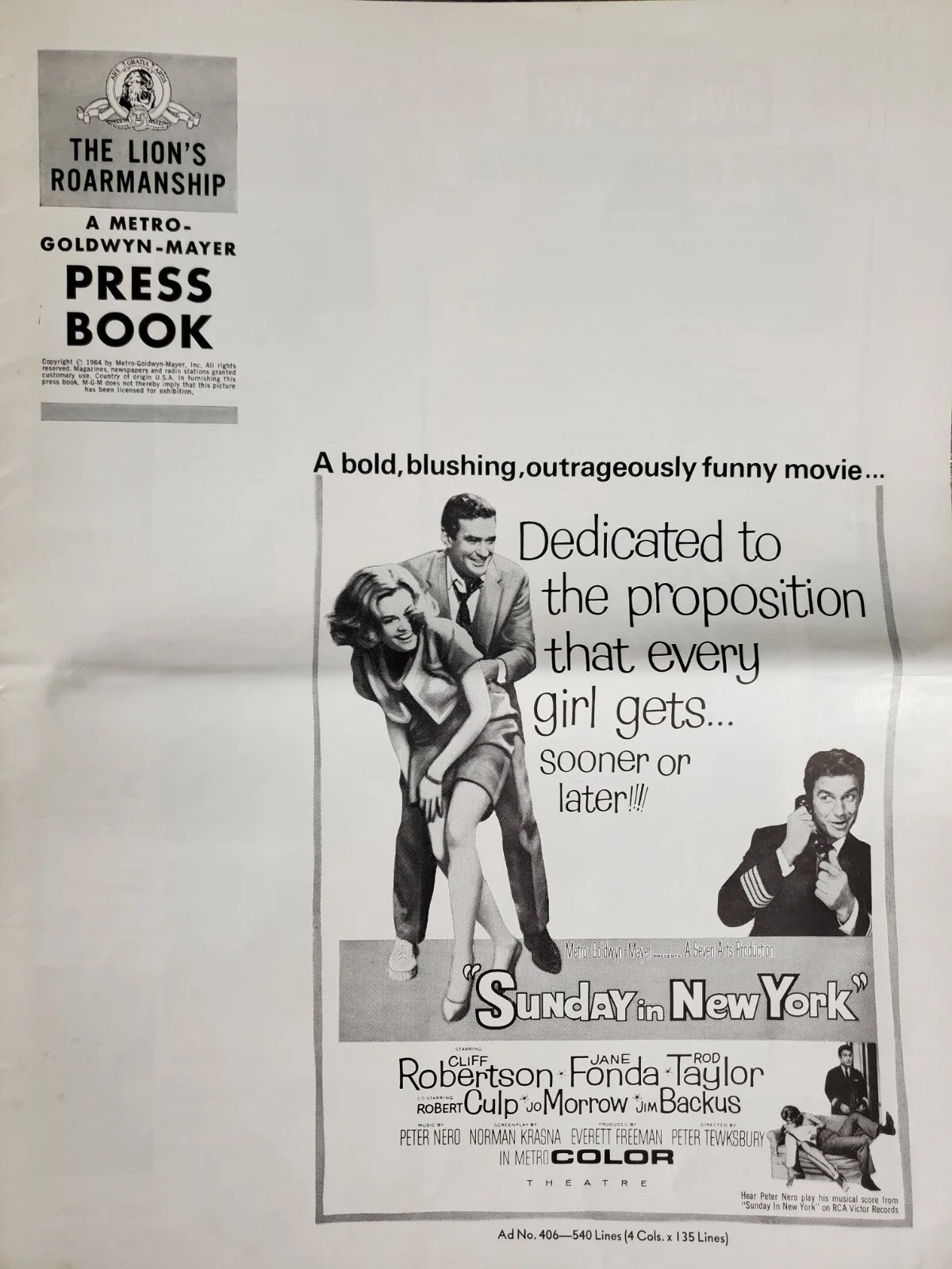 SUNDAY IN NEW YORK - VINTAGE 1963 US PRESSBOOK - JANE FONDA, ROD TAYLOR 16 PAGES, изображение 3