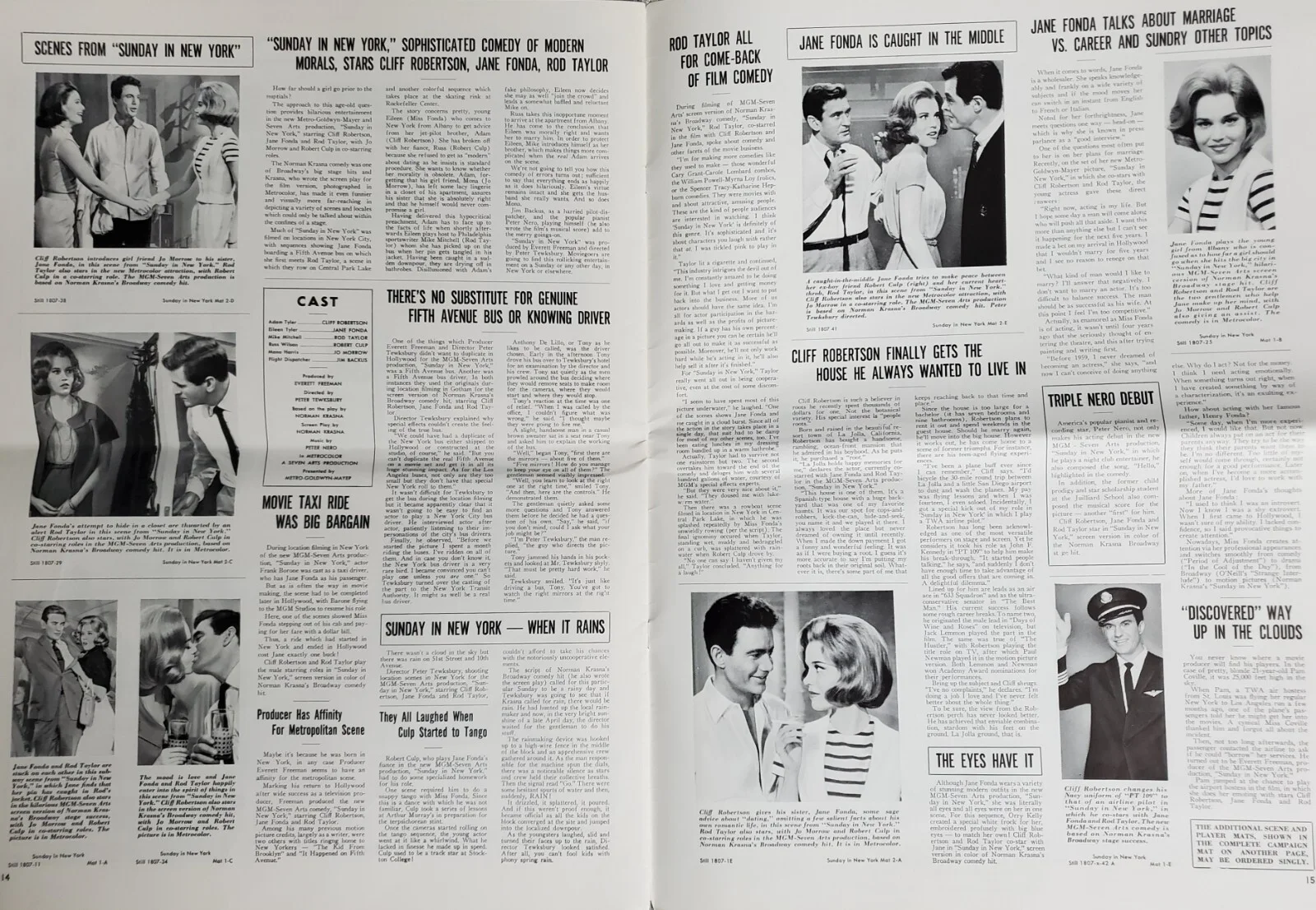SUNDAY IN NEW YORK - VINTAGE 1963 US PRESSBOOK - JANE FONDA, ROD TAYLOR 16 PAGES, изображение 5