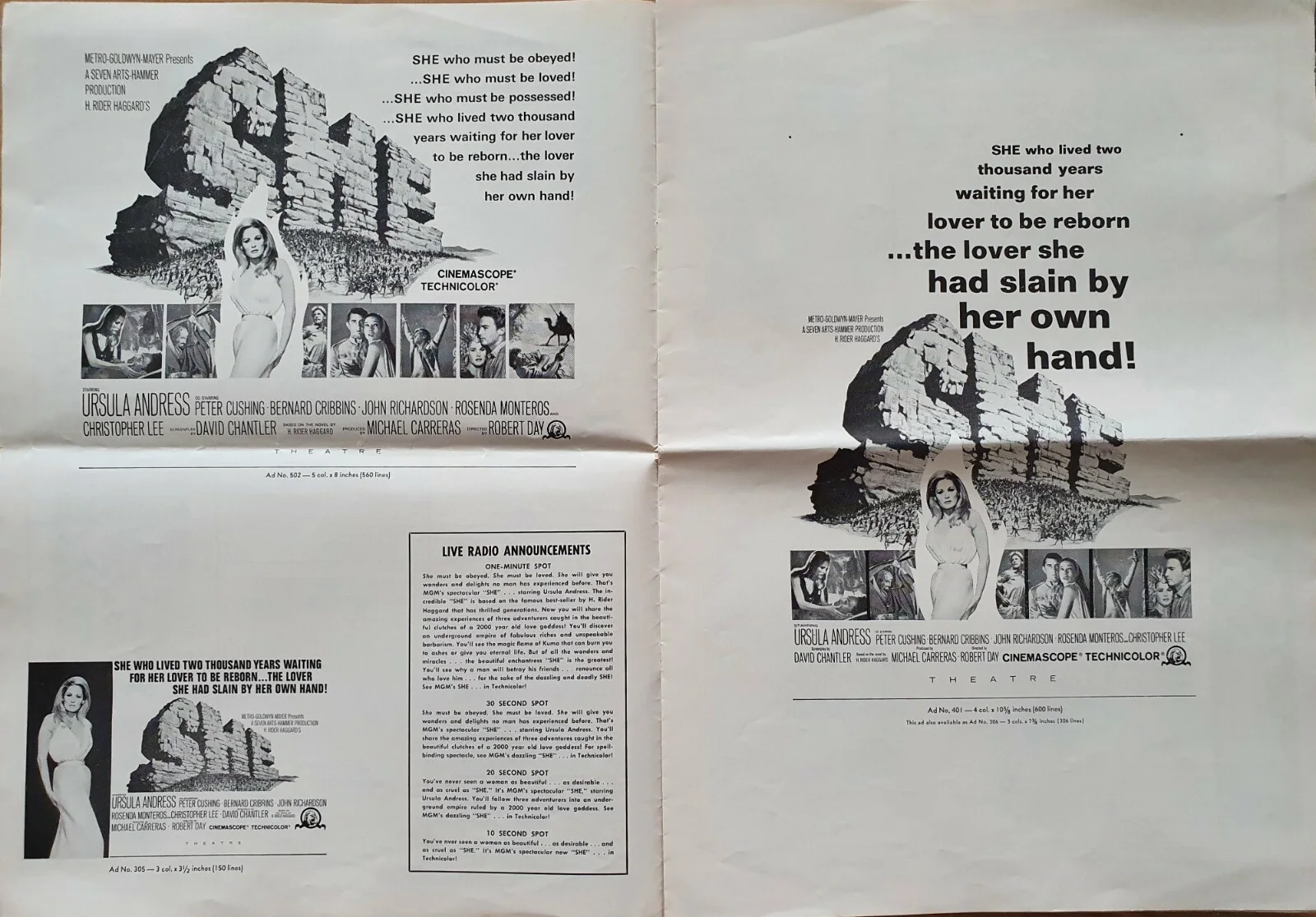 SHE - HAMMER - VINTAGE ORIGINAL 1965 US PRESSBOOK - URSULA ANDRESS, CUSHING, LEE, image 2