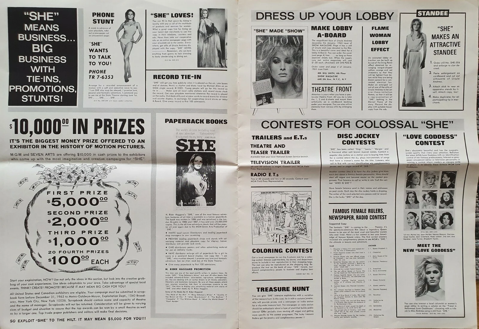 SHE - HAMMER - VINTAGE ORIGINAL 1965 US PRESSBOOK - URSULA ANDRESS, CUSHING, LEE, image 3