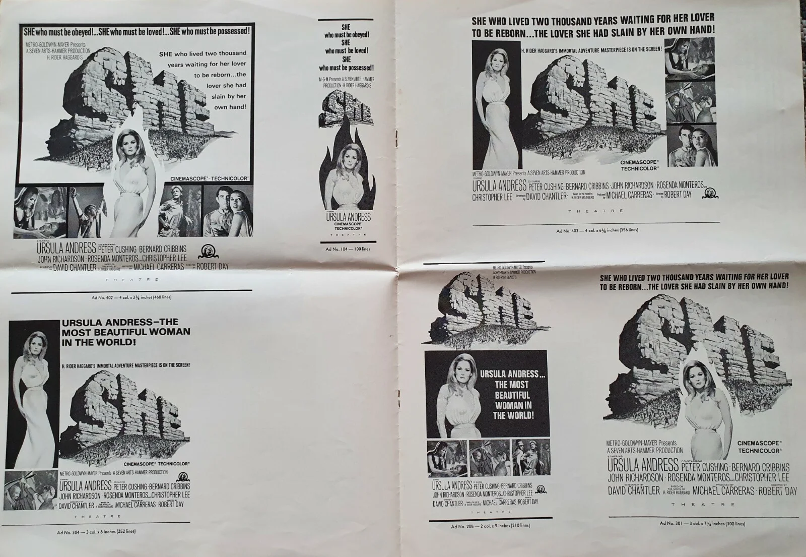 SHE - HAMMER - VINTAGE ORIGINAL 1965 US PRESSBOOK - URSULA ANDRESS, CUSHING, LEE, image 4