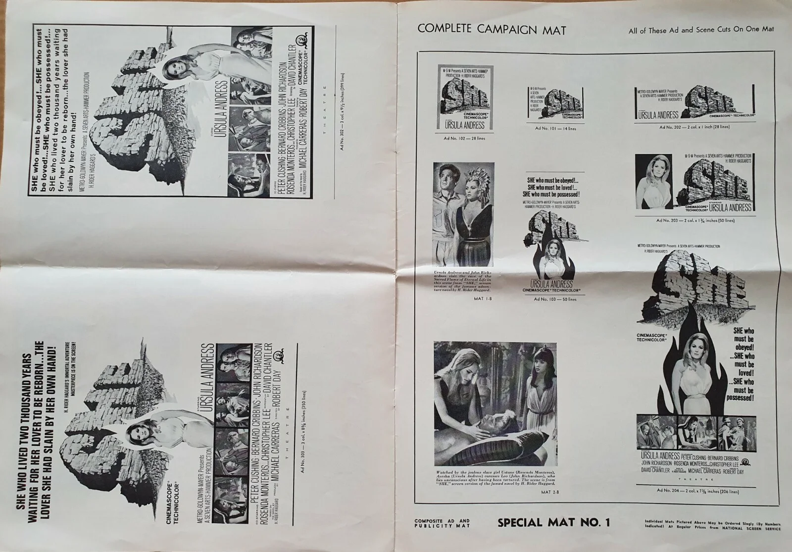 SHE - HAMMER - VINTAGE ORIGINAL 1965 US PRESSBOOK - URSULA ANDRESS, CUSHING, LEE, image 5