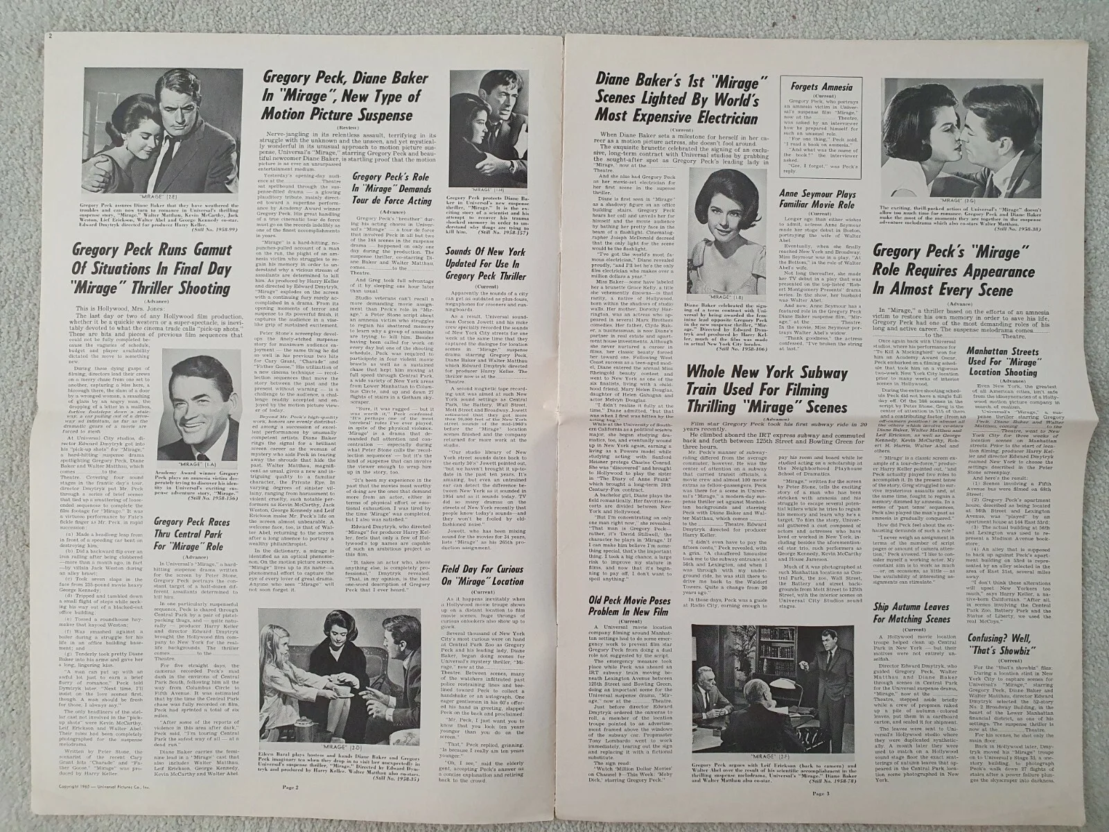 MIRAGE - VINTAGE 1965 US PRESSBOOK GREGORY PECK, DIANE BAKER, WALTER MATTHAU, image 2