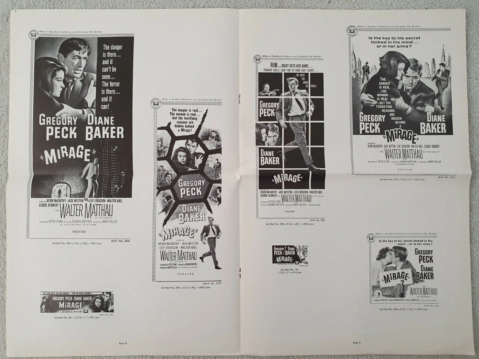 MIRAGE - VINTAGE 1965 US PRESSBOOK GREGORY PECK, DIANE BAKER, WALTER MATTHAU, image 5