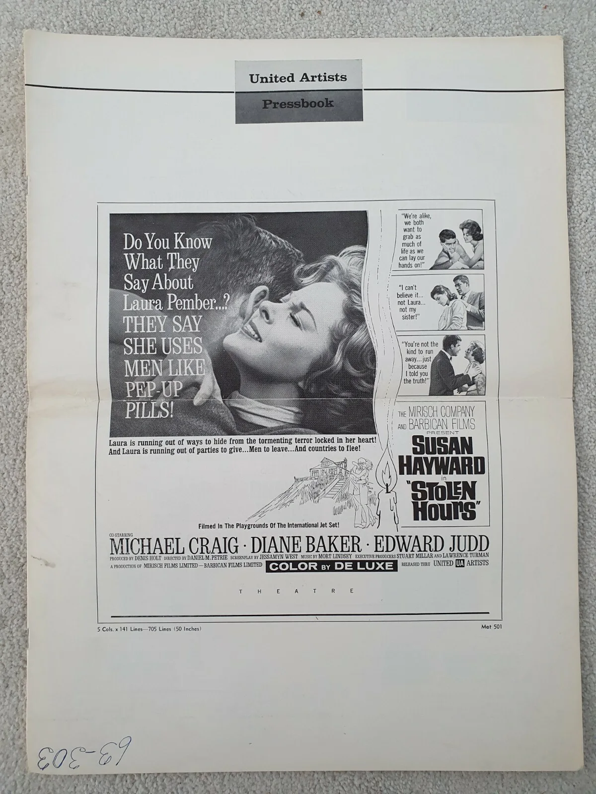 STOLEN HOURS VINTAGE 1963 US PRESSBOOK SUSAN HAYWARD, MICHAEL CRAIG, DIANE BAKER, изображение 2