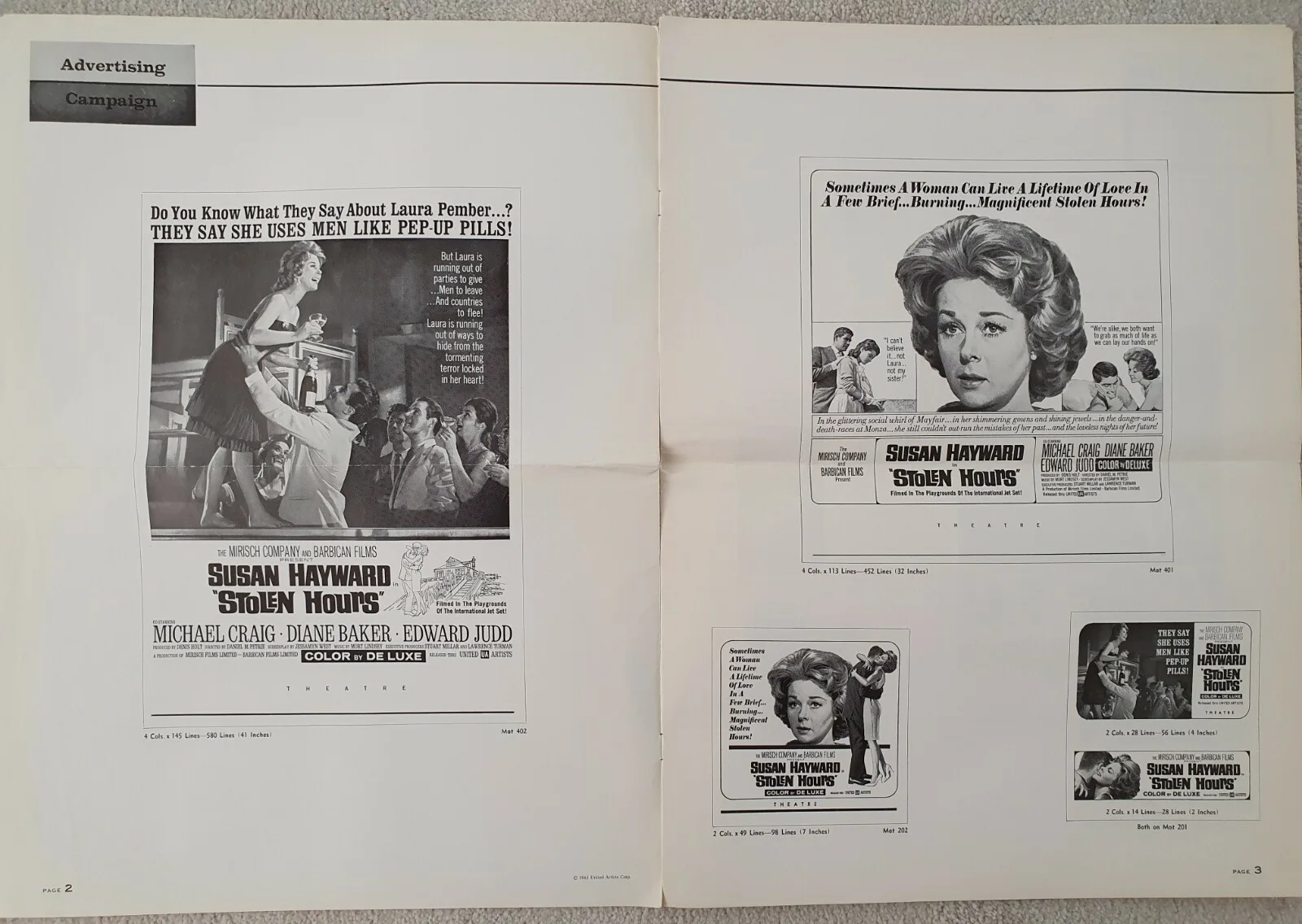 STOLEN HOURS VINTAGE 1963 US PRESSBOOK SUSAN HAYWARD, MICHAEL CRAIG, DIANE BAKER, изображение 3