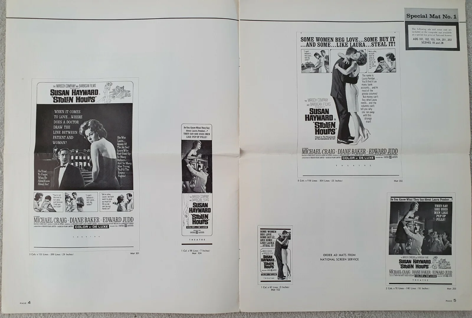 STOLEN HOURS VINTAGE 1963 US PRESSBOOK SUSAN HAYWARD, MICHAEL CRAIG, DIANE BAKER, изображение 4