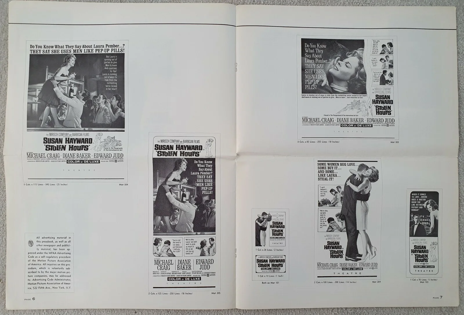 STOLEN HOURS VINTAGE 1963 US PRESSBOOK SUSAN HAYWARD, MICHAEL CRAIG, DIANE BAKER, изображение 5