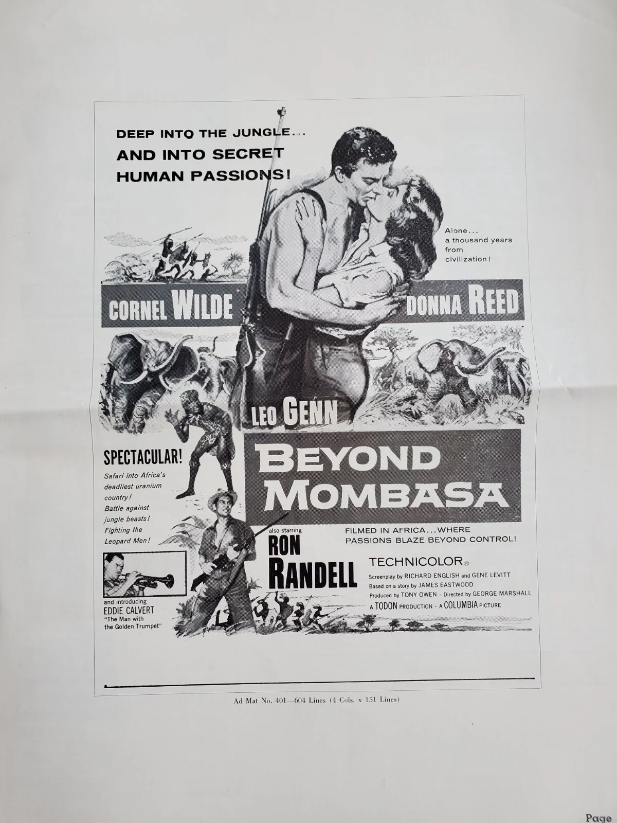 BEYOND MOMBASSA - VINTAGE 1956 US PRESSBOOK - 12 PAGES CORNEL WILDE, DONNA REED, изображение 3