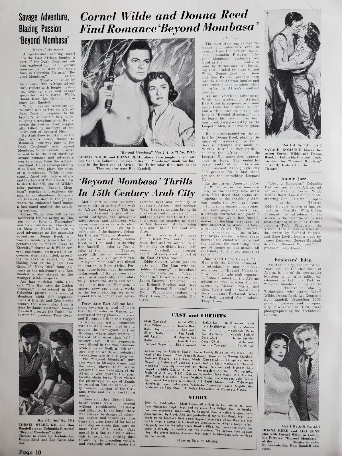 BEYOND MOMBASSA - VINTAGE 1956 US PRESSBOOK - 12 PAGES CORNEL WILDE, DONNA REED, изображение 4
