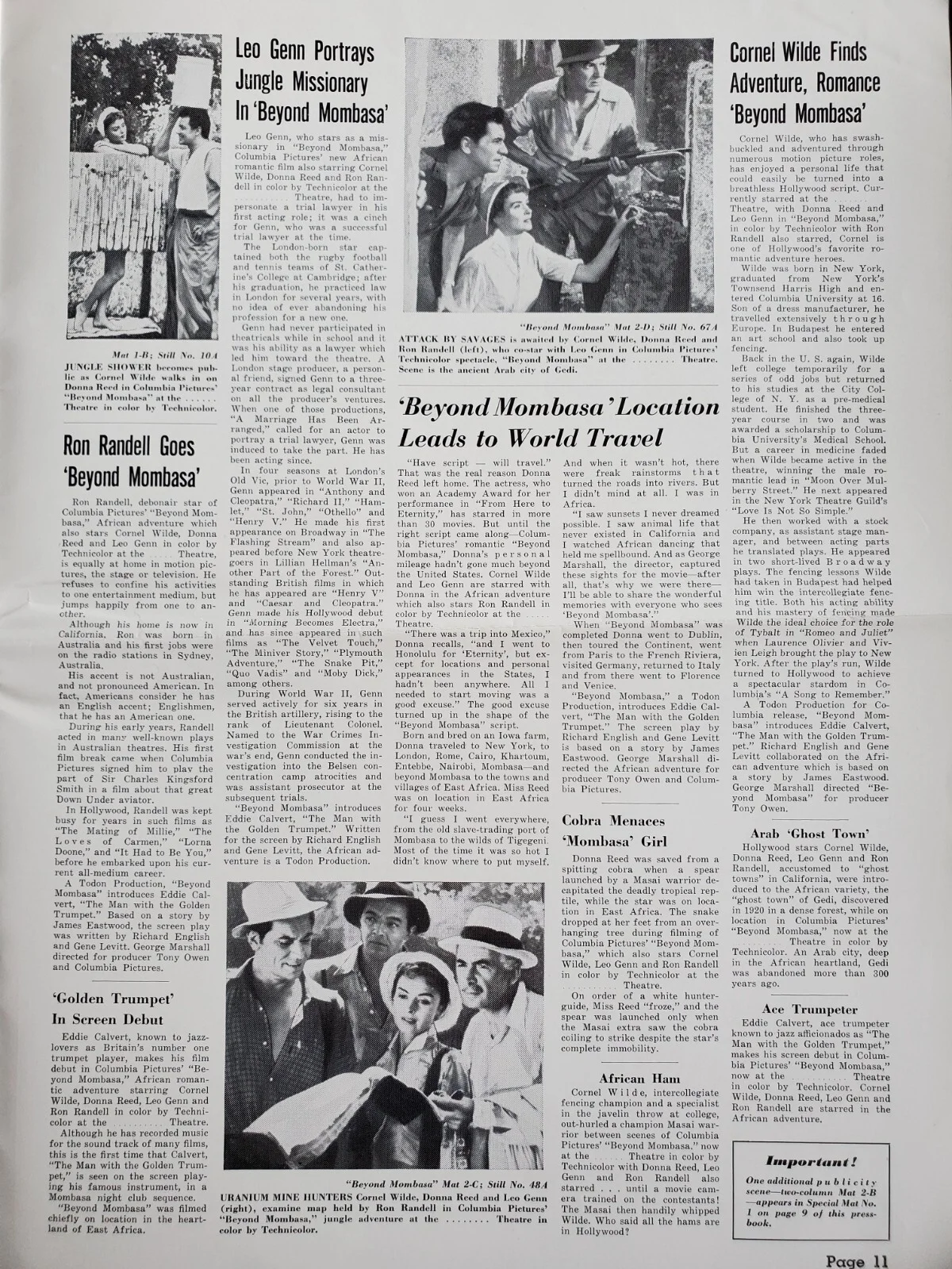 BEYOND MOMBASSA - VINTAGE 1956 US PRESSBOOK - 12 PAGES CORNEL WILDE, DONNA REED, изображение 5