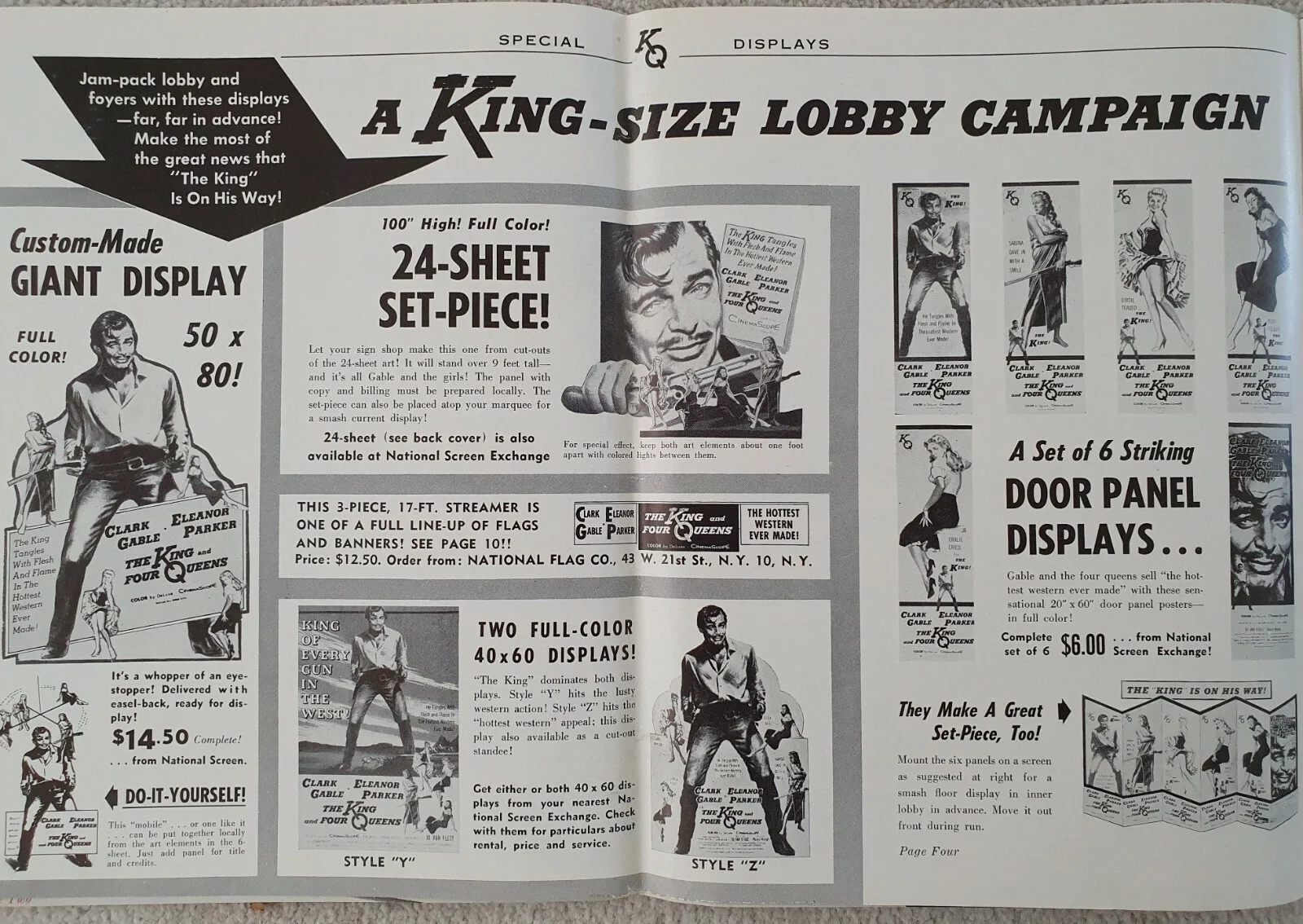 KING AND FOUR QUEENS VINTAGE 1956 AMERICAN PRESSBOOK CLARK GABLE, ELEANOR PARKER, image 3