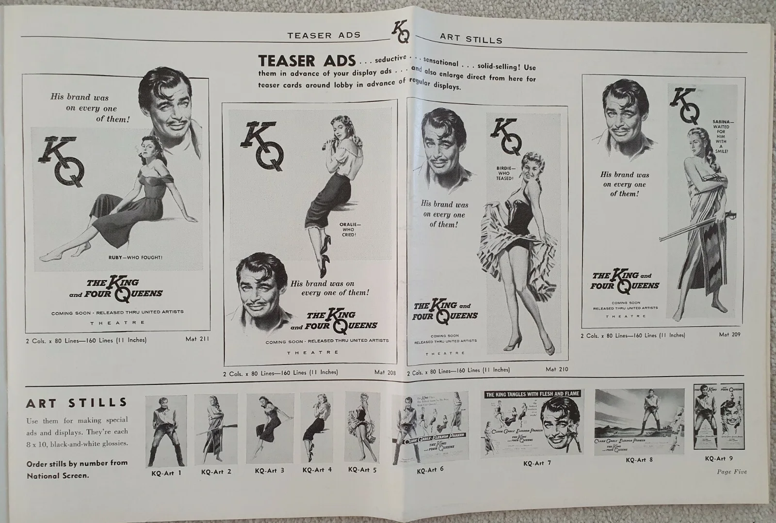KING AND FOUR QUEENS VINTAGE 1956 AMERICAN PRESSBOOK CLARK GABLE, ELEANOR PARKER, image 4