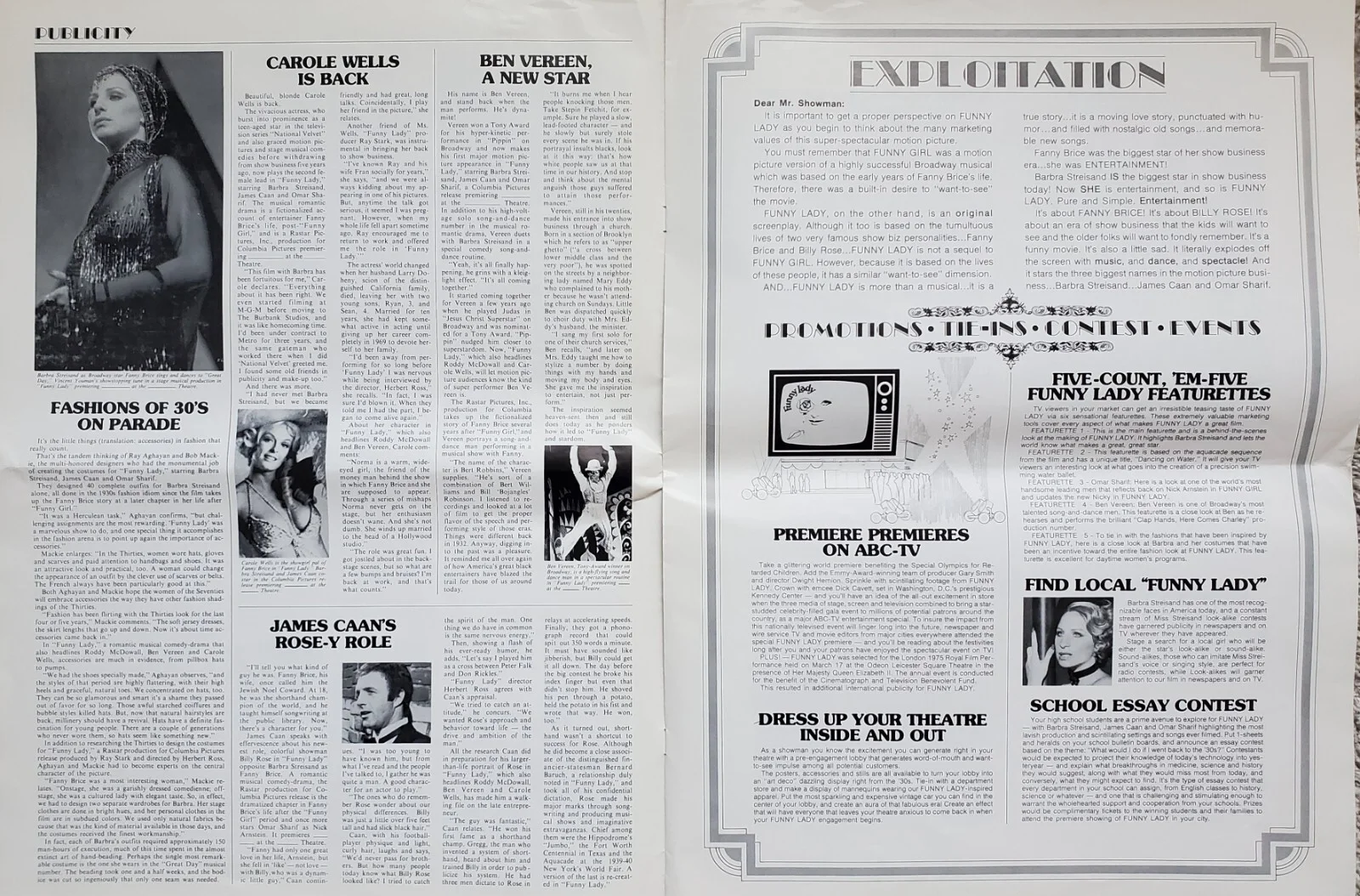 STREISAND - FUNNY LADY - VINTAGE 1975 16 PAGE US PRESSBOOK PLUS 2 AD SUPPLEMENTS, image 5