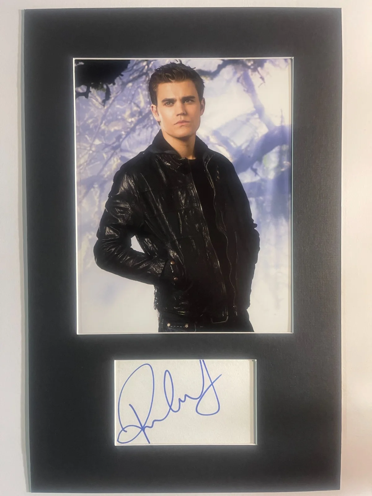 PAUL WESLEY — Paul Wesley The Vampire Diaries W/COA matted signed index card with photo 11x17
