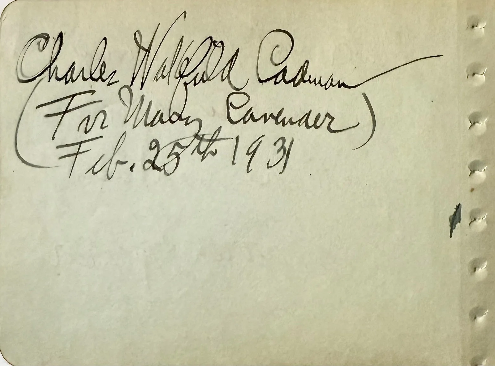 Warren Hymer, Charles Wakefield Cadman — WARREN HYMER & CHARLES CADMAN Dual Signed Autographed ALBUM PAGE PHANTOM KILLER, изображение 2