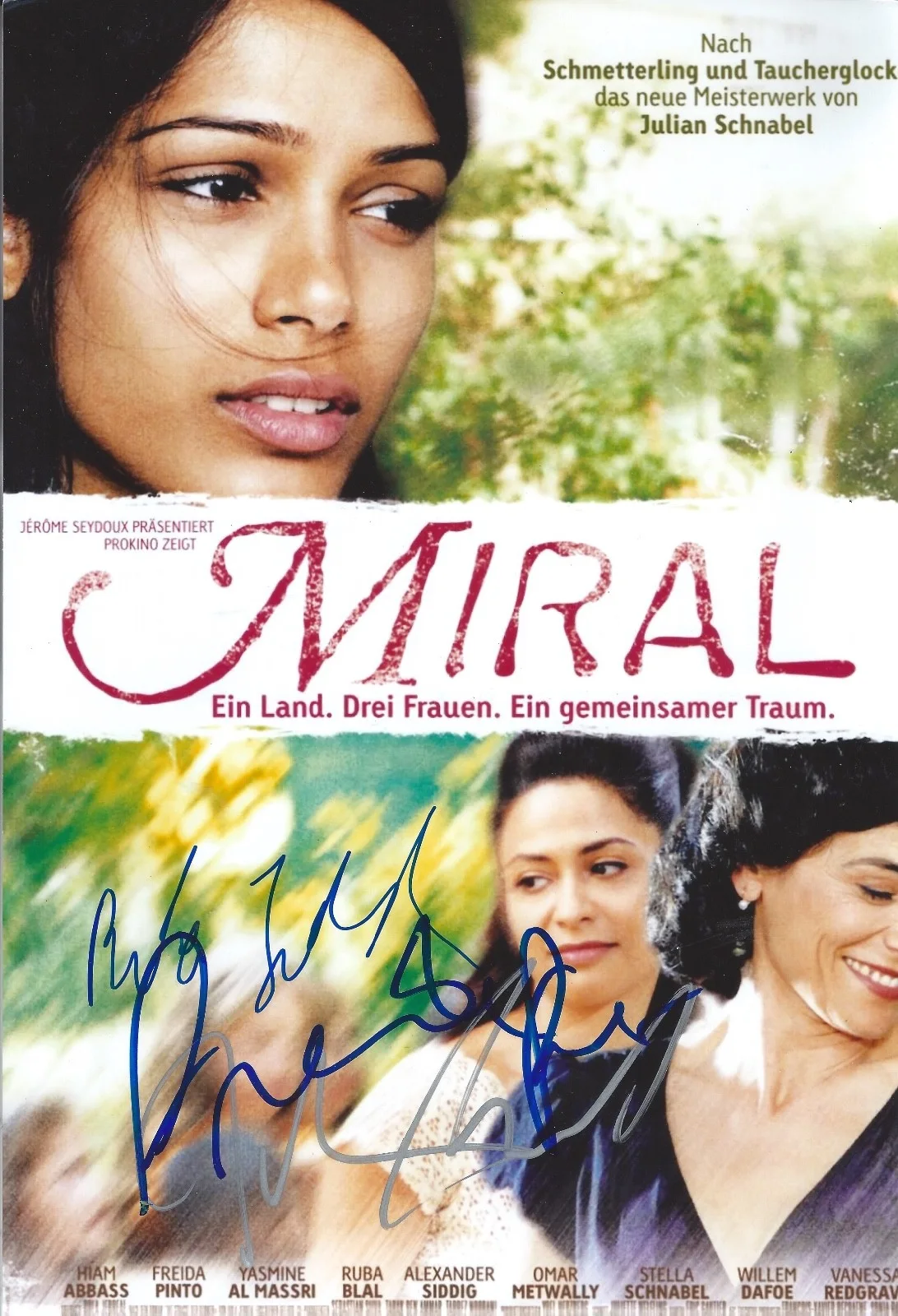 freida pinto — Freida Pinto, Julian Schnabel & Rula Jebreal signed 8x12 photo in person
