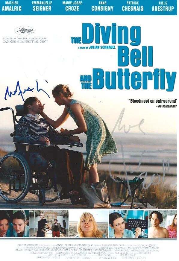 Mathieu Amalric & Julian Schnabel — Mathieu Amalric & Julian Schnabel signed Diving 8x10 Photo - In Person Proof