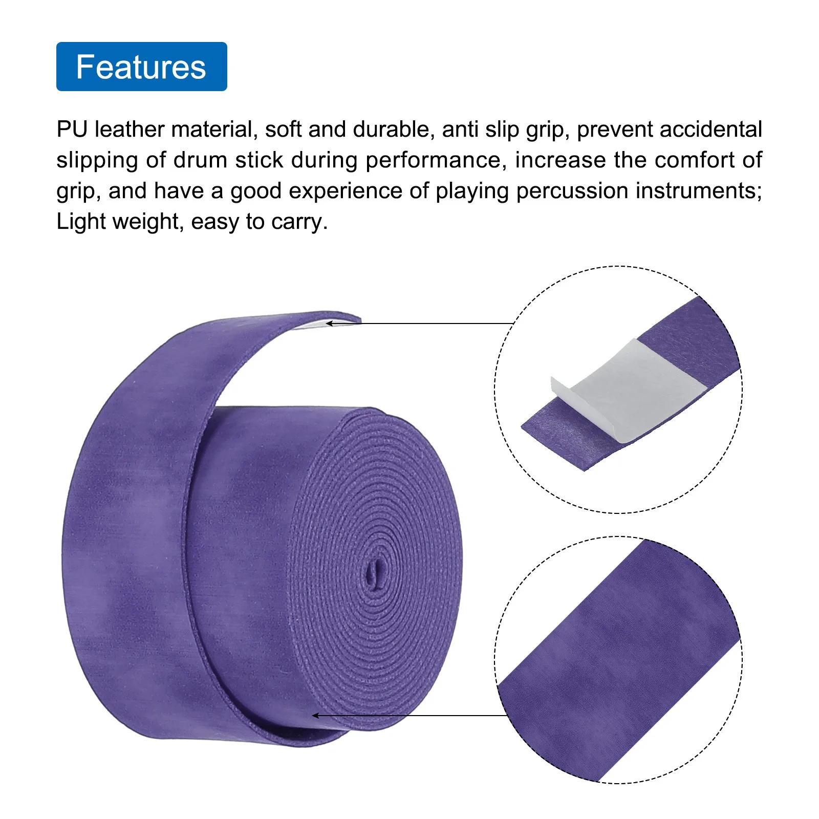2pcs Drum Stick Tape Drumstick Grips Anti Slip 1" Width 43" Purple, image 4
