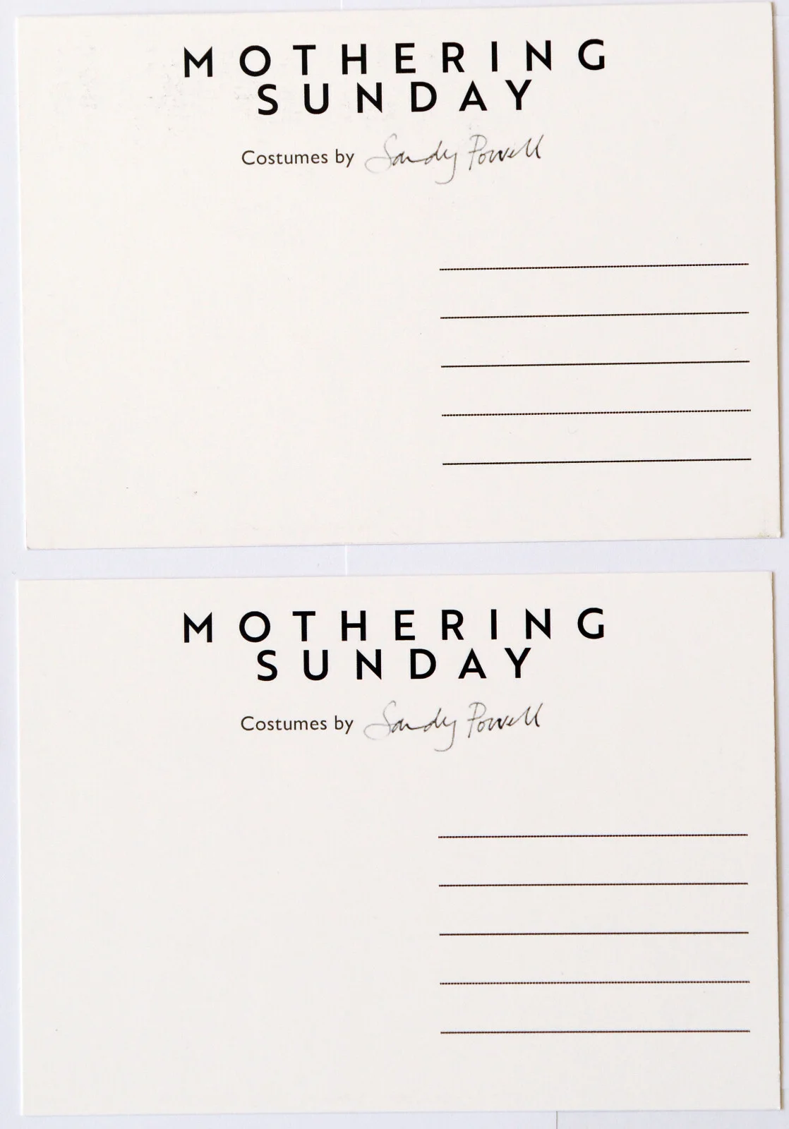 MOTHERING SUNDAY FILM POSTCARDS X 7 - SANDY POWELL COSTUME DESIGNER EVA HUSSON, изображение 2