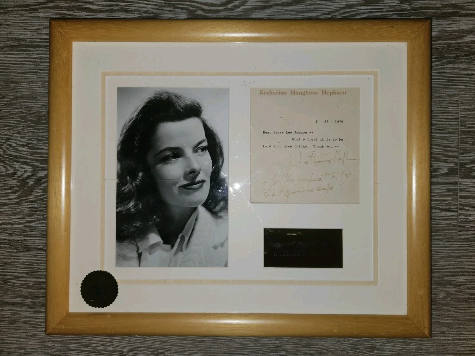 Katharine Hepburn — Framed Katharine Hepburn Signed Letter 1979 Disney Guarantee Of Authenticity, image 2