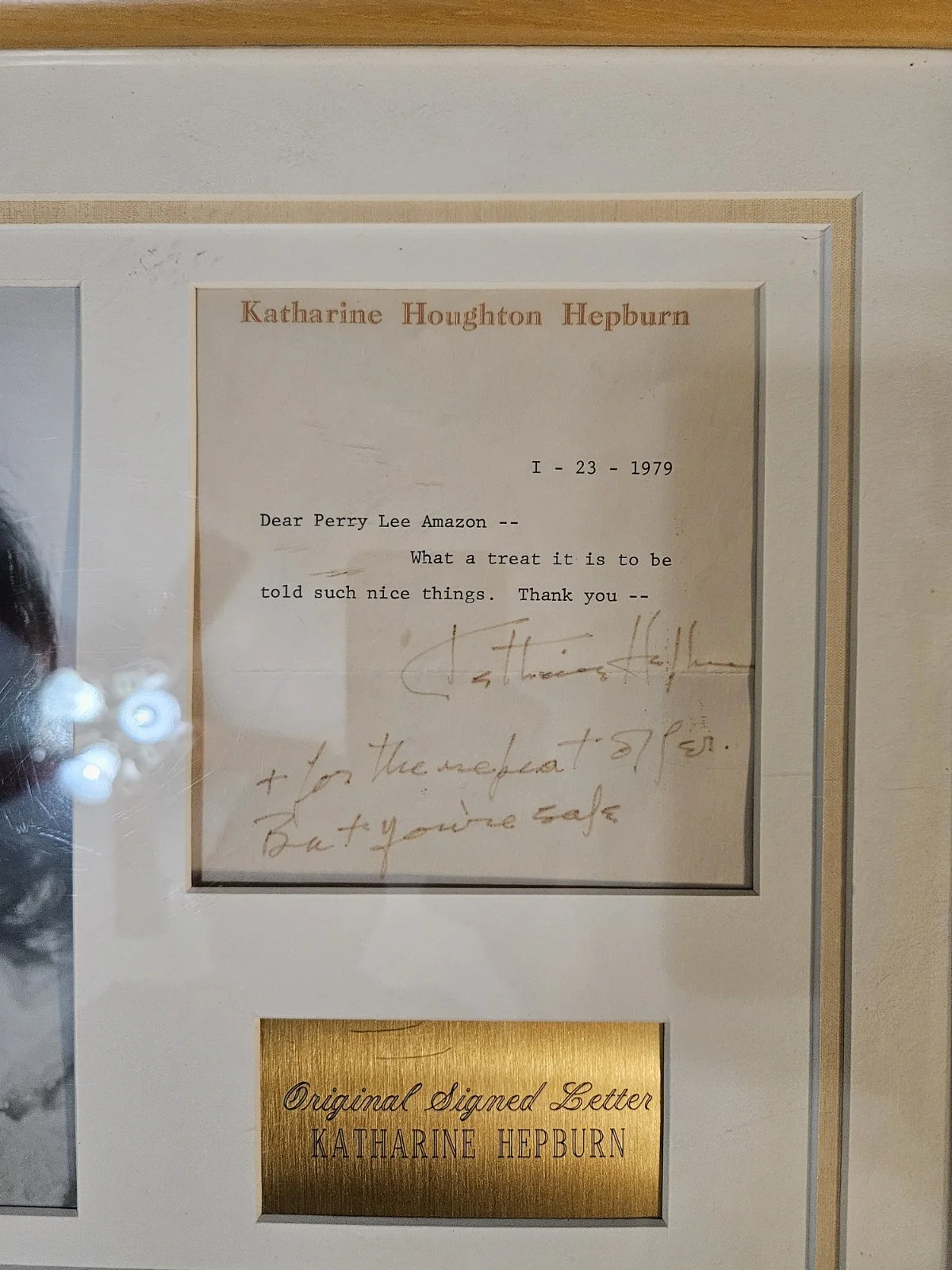 Katharine Hepburn — Framed Katharine Hepburn Signed Letter 1979 Disney Guarantee Of Authenticity, image 3