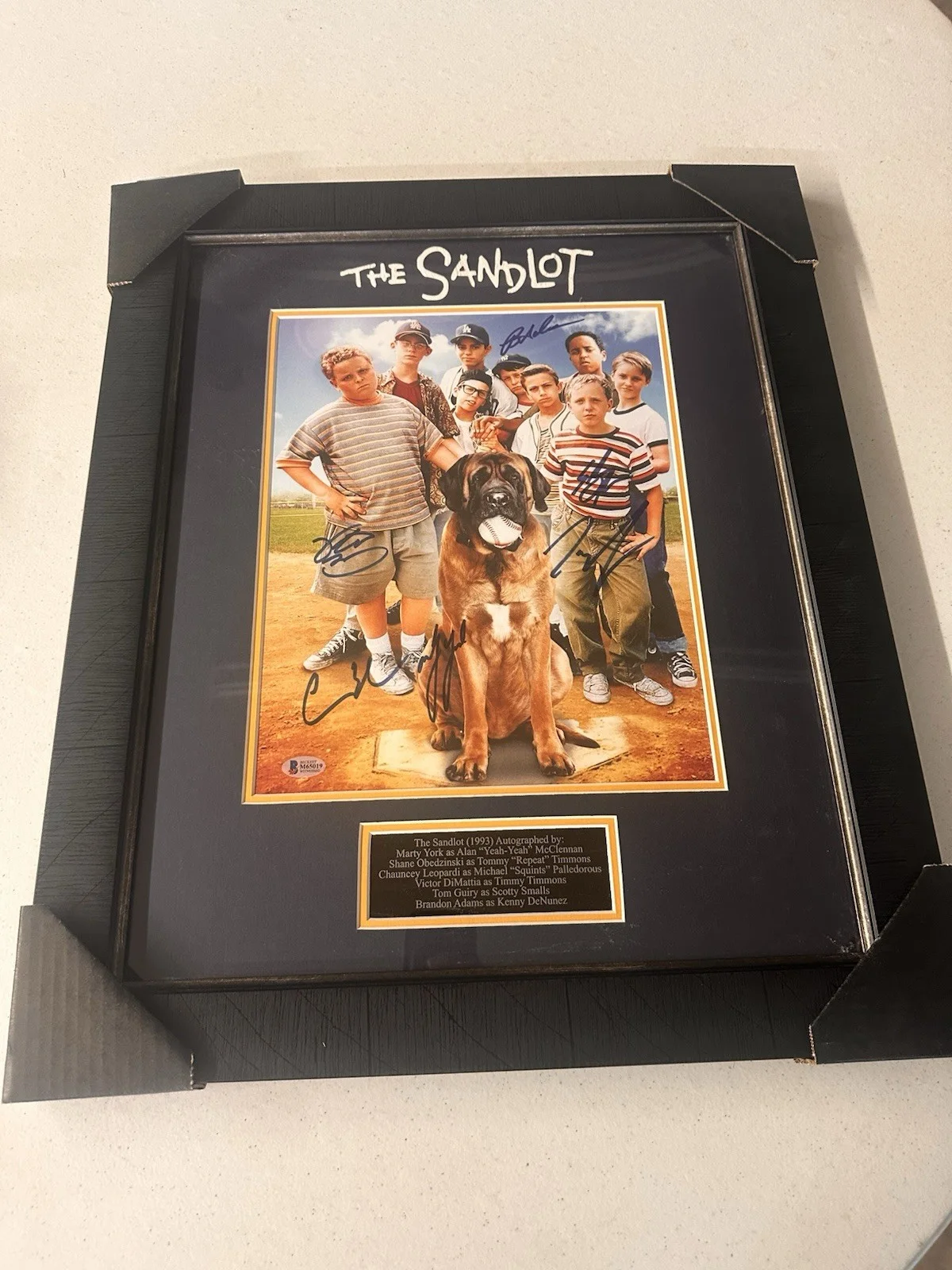 Marty York, Shane Obedzinski, Chauncey Leopardi, Victor DiMattia — The Sandlot Cast Signed Framed & Matted Photo Beckett Witnessed