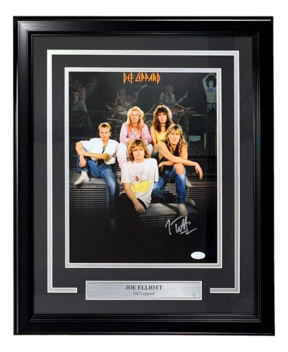 Joe Elliott — Joe Elliott Signed Framed 11x14 Def Leppard Band Collage Photo 2 JSA ITP