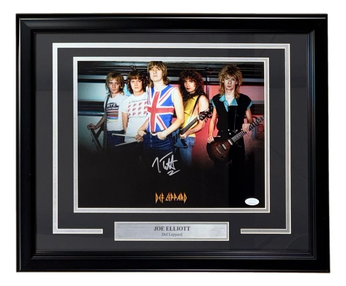 Joe Elliott — Joe Elliott Signed Framed 11x14 Def Leppard Band Collage Photo 1 JSA ITP