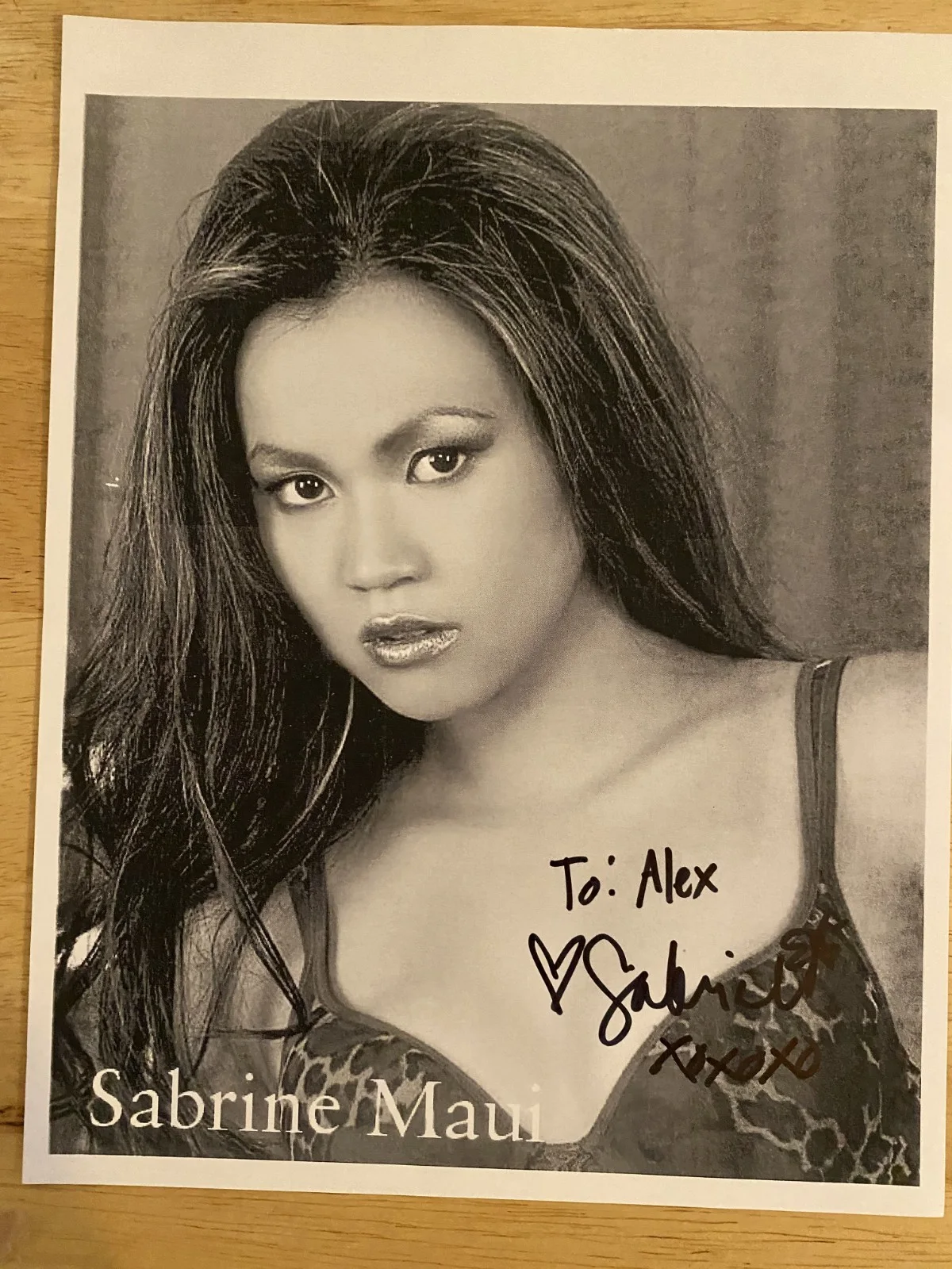 SABRINE MAUI — SABRINE MAUI SEXY SIGNED PERSONALIZED 8.5 X 11 B&W PROMO SHEET ADULT FILM STAR