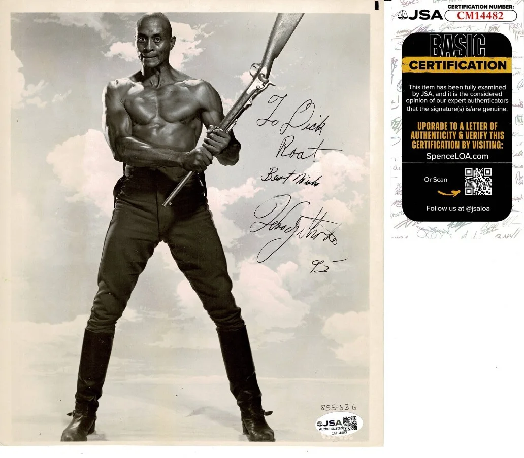 WOODY STRODE — WOODY STRODE (1914-1994) SIGNED 8X10 PHOTO "MAN SHOT LIBERTY VALANCE" JSA COA