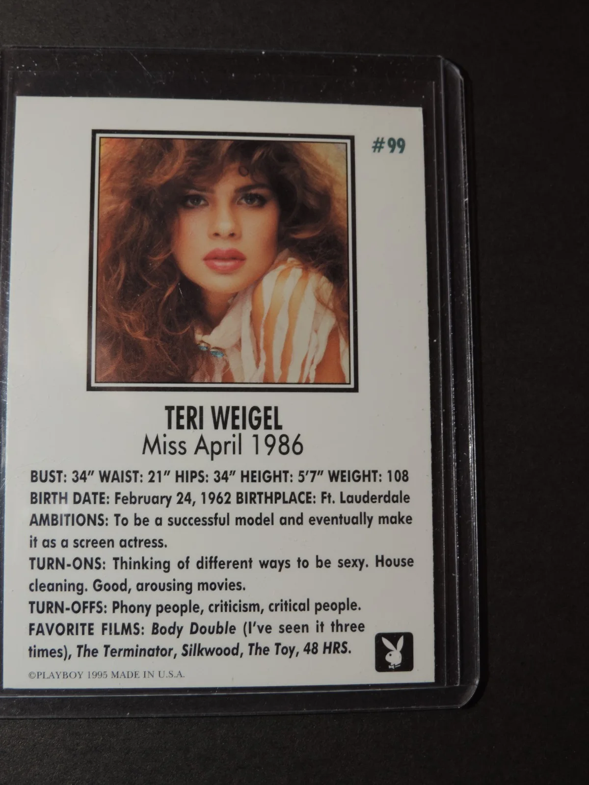 Teri Weigel — Teri Weigel Hand Signed Playboy autographed Card No 99 MINT, image 3