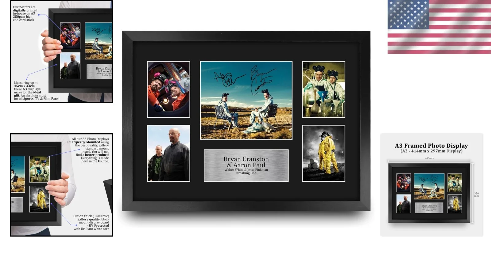Bryan Cranston, Aaron Paul — Framed 16x12 Breaking Bad Autographed Picture of Walter White & Jesse Pinkman, изображение 2