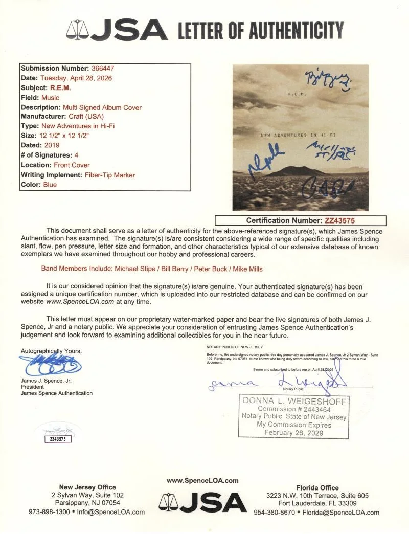 Bill Berry, Peter Buck, Mike Mills, Michael Stipe — REM Full Band Signed Autograph Album Record Michael Stipe Bill Berry +2 JSA COA, изображение 3