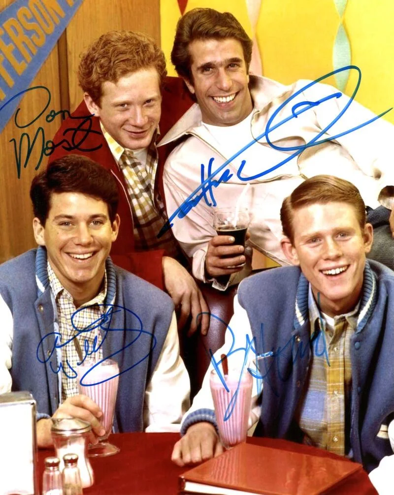 Ron Howard, Don Most, Anson Williams, Henry Winkler — Happy Days Full Cast Signed Autograph 8x10 Photo - Henry Winkler Ron Howard +2