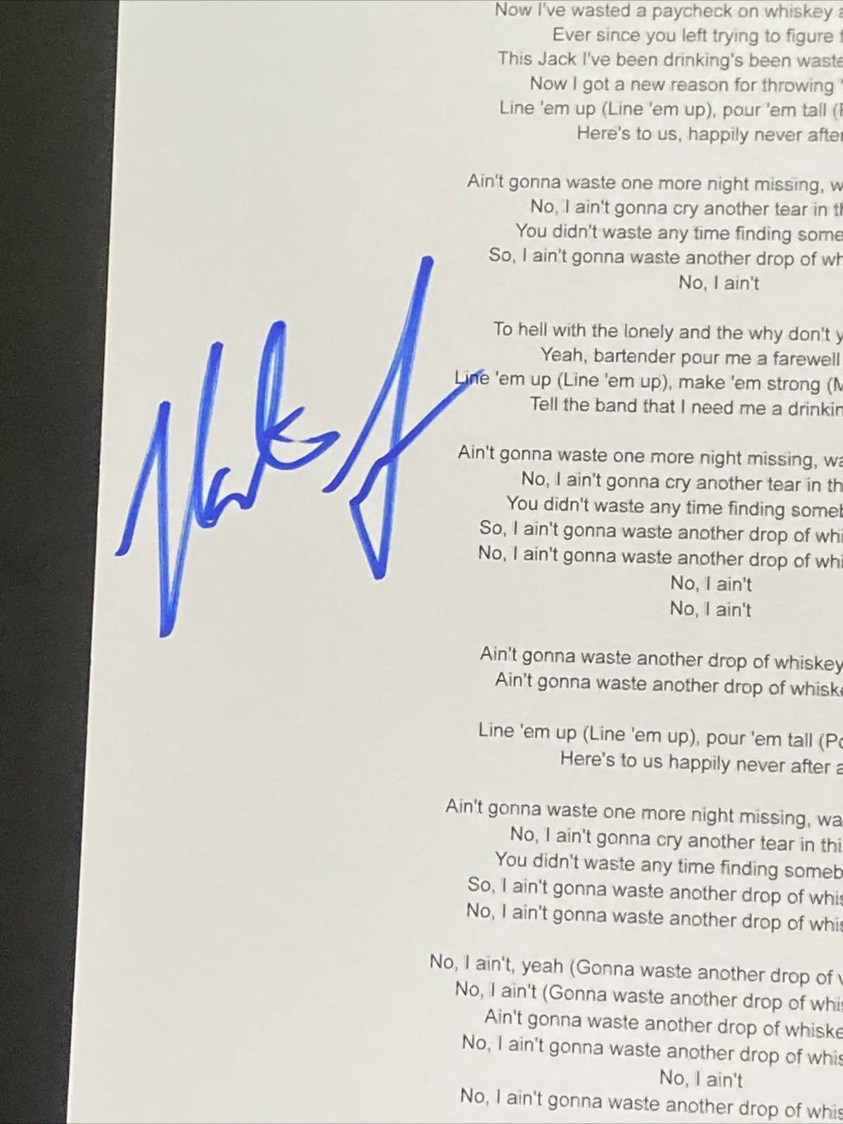 Nate Smith Autographed ‘Whiskey On You’ Lyric Sheet Country Singer, изображение 2