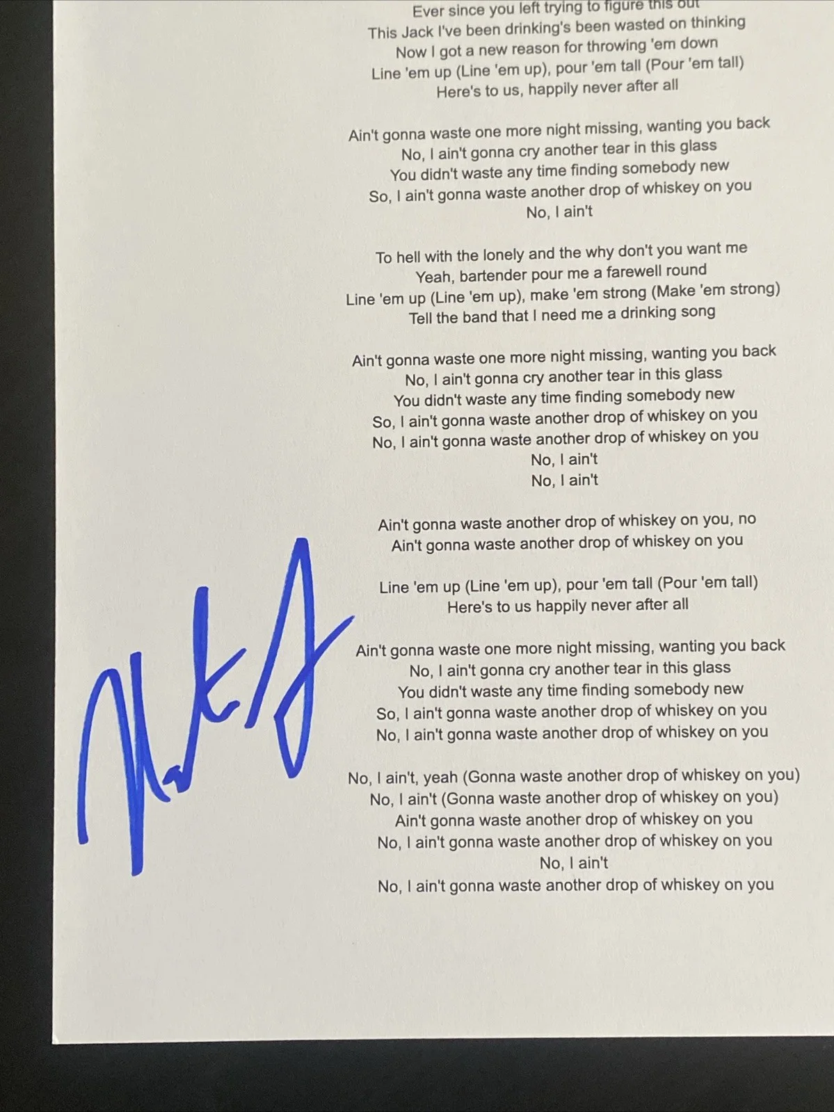 Nate Smith Autographed ‘Whiskey On You’ Lyric Sheet Country Singer, изображение 2