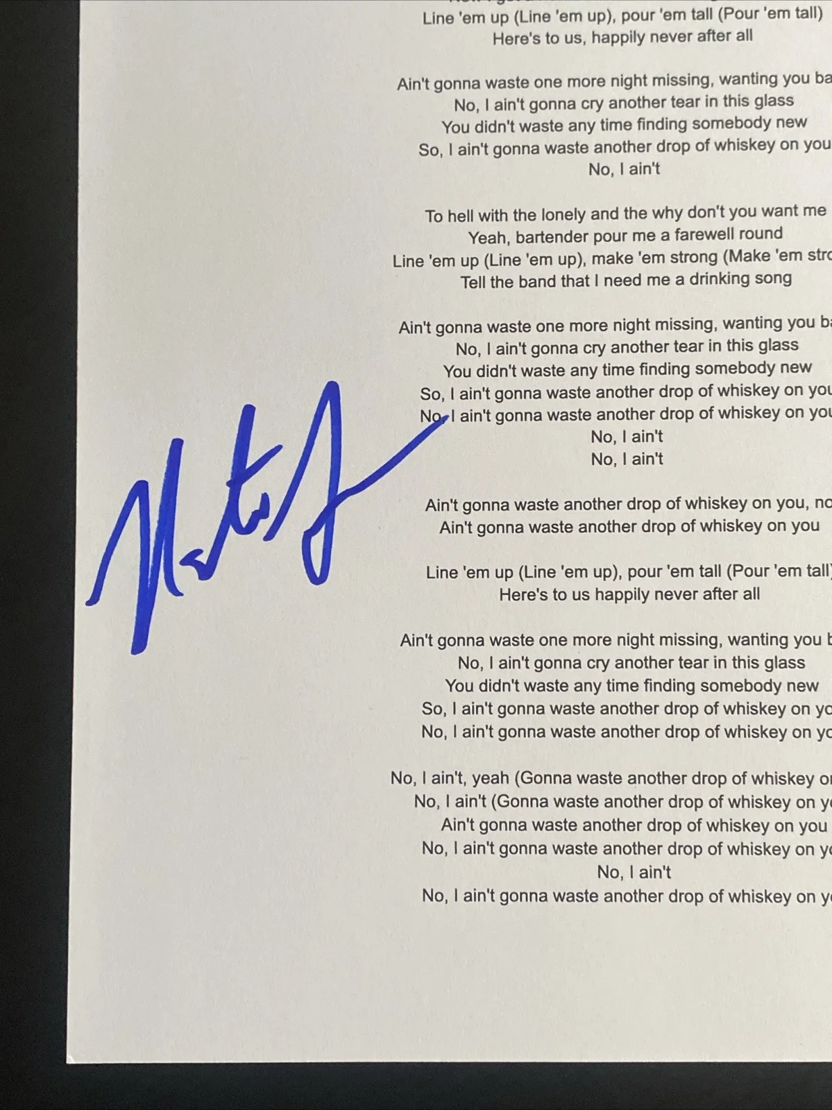 Nate Smith Autographed ‘Whiskey On You’ Lyric Sheet Country Singer, изображение 2