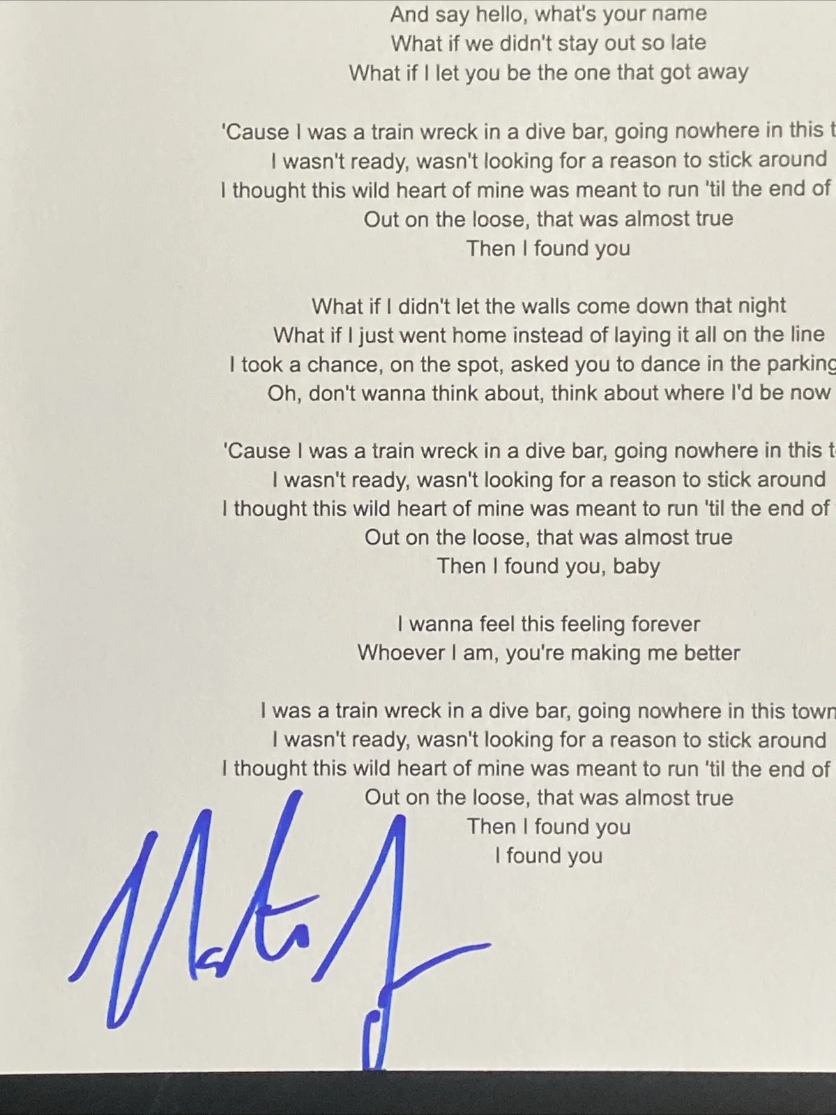 Nate Smith Autographed ‘I Found You’ Lyric Sheet Country Singer, изображение 2