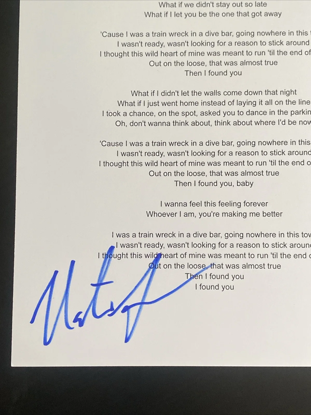 Nate Smith Autographed ‘I Found You’ Lyric Sheet Country Singer, изображение 2