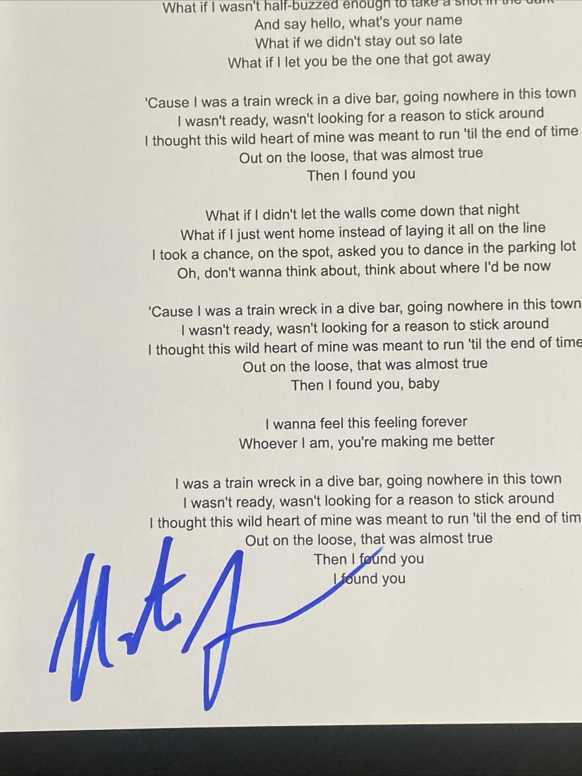 Nate Smith Autographed ‘I Found You’ Lyric Sheet Country Singer, изображение 2