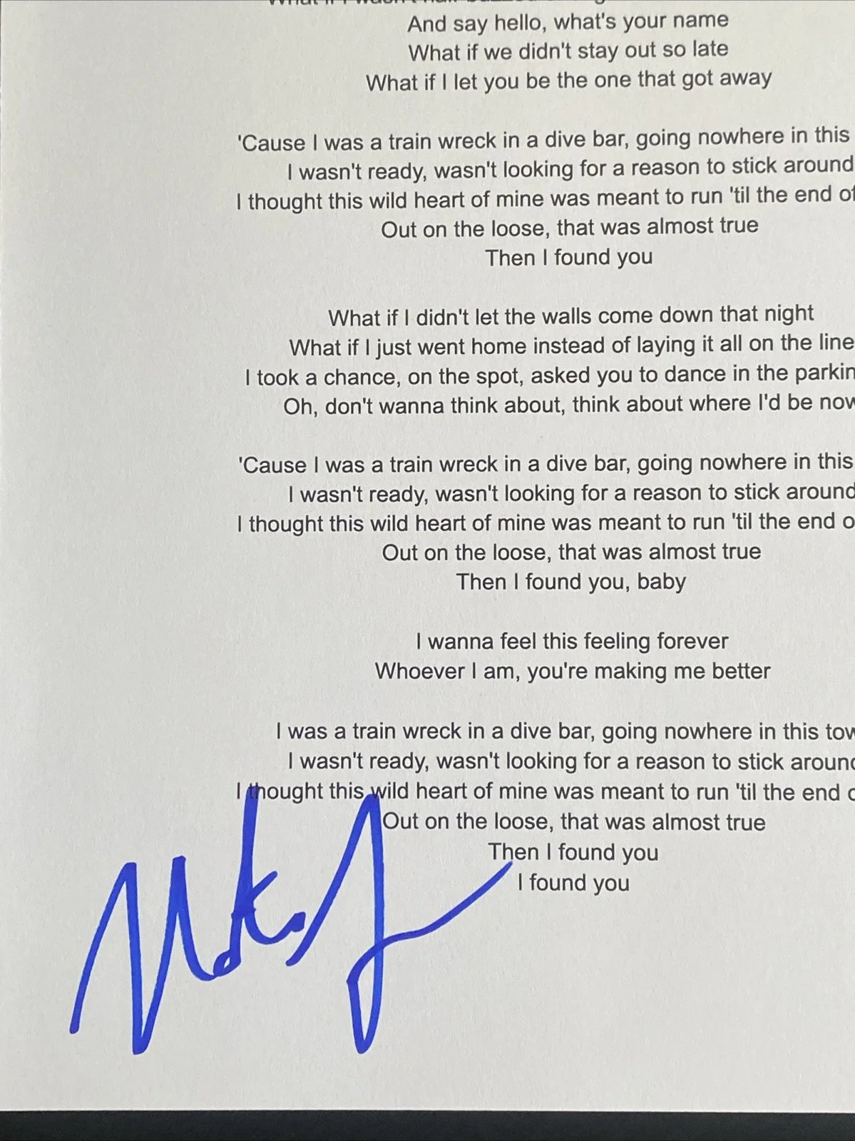 Nate Smith Autographed ‘I Found You’ Lyric Sheet Country Singer, image 2