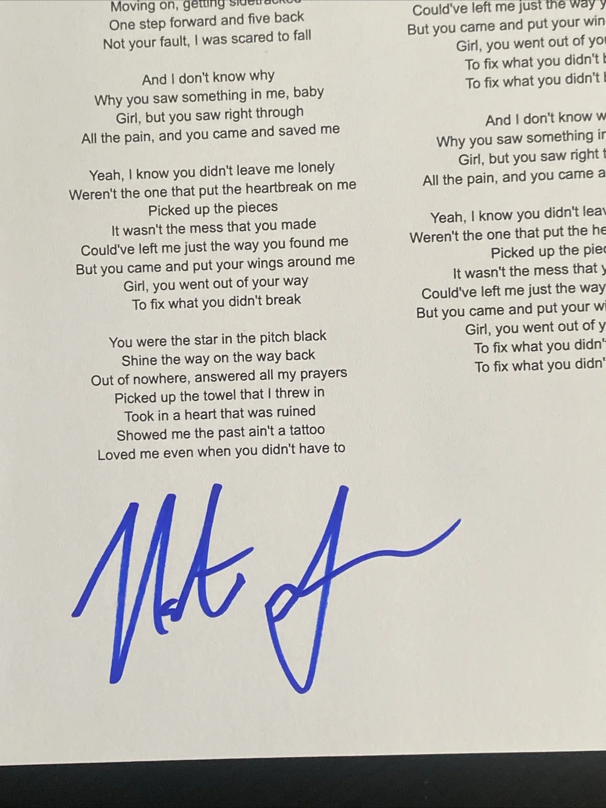 Nate Smith Autographed ‘Fix What You Didn’t Break’ Lyric Sheet Country Singer, изображение 2