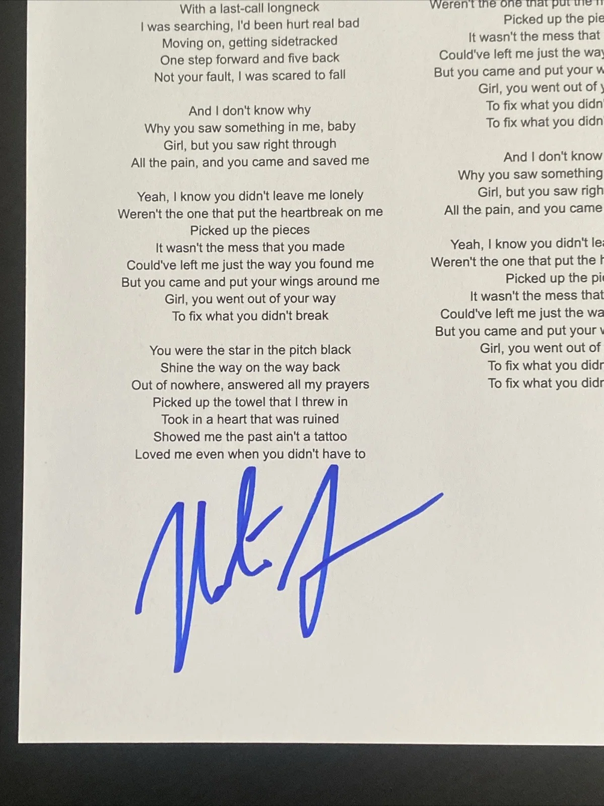 Nate Smith Autographed ‘Fix What You Didn’t Break’ Lyric Sheet Country Singer, изображение 2